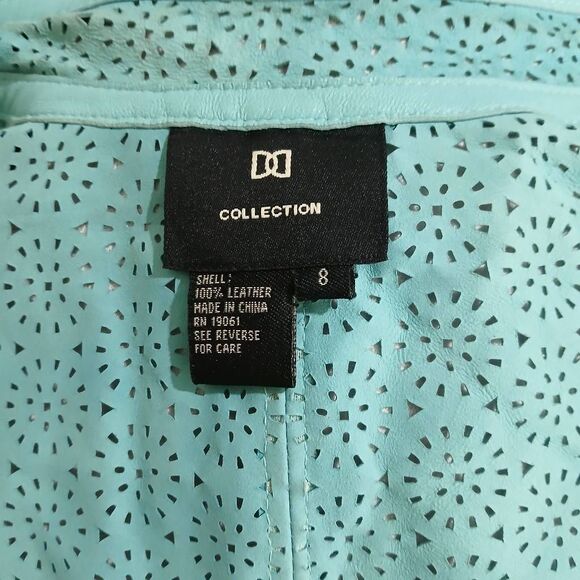 DD collection womens medium Sz 8 pistachio foam green perforated leather jacket - Picture 4 of 6